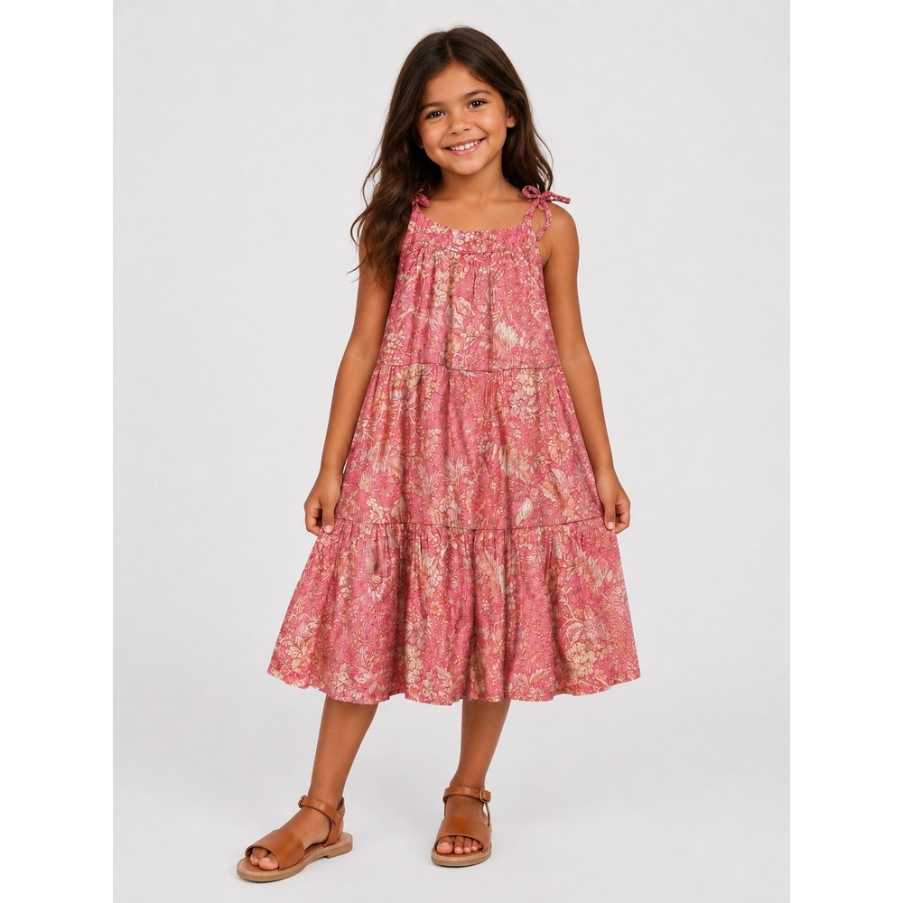Crewcuts J.Crew Kids Pink Floral Tiered Lurex Sundress Tie Strap Cotton Size 6